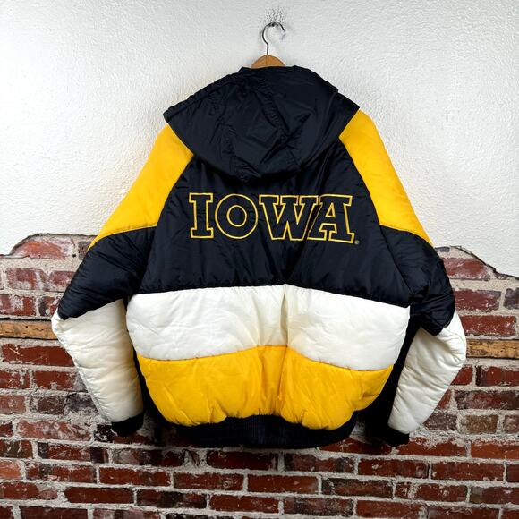 Vintage Pro Player Iowa Hawkeyes Jacket Size XL Yellow Black Puffer Zip Up NCAA - Picture 10 of 13